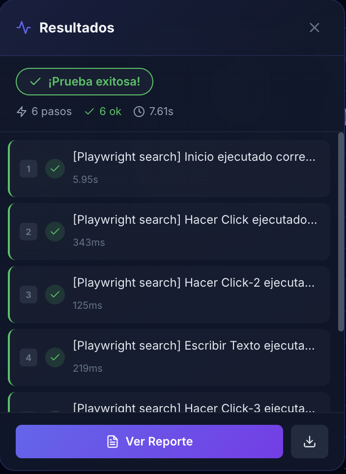 Panel de ejecución mostrando progreso en tiempo real